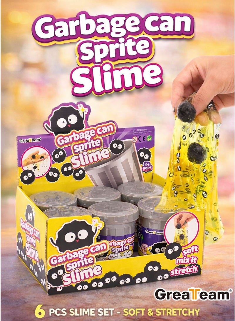 فريق عظيم Greateam Garbage Can Sprite Slime Set of 6 PCS Display Box Mini Trash Can Slime Pots/Jars 6 Pack Soft Mixable Stretchy Gooey Crystal Slime Putty Toy with Slime Accessories (Foam Balls + Metallic Beads Mix-Ins) Squishy Squeeze Stretch Pull Twist Mold Sensory Slime Fidget Toy for Kids Boys Girls Children Educational Learning Toy Fun “Garbage/Trash Bin” Container Design Collectible Slime Jars DIY Mix & Create ASMR Crunchy Beads Texture Sensory Play Stress Relief Anti-Stress Tactile Learning Toy Party Favors Goodie Bag Fillers School Prizes Birthday Giveaway Gift Safe Non-Toxic Materials Ages 3+ - Image 1